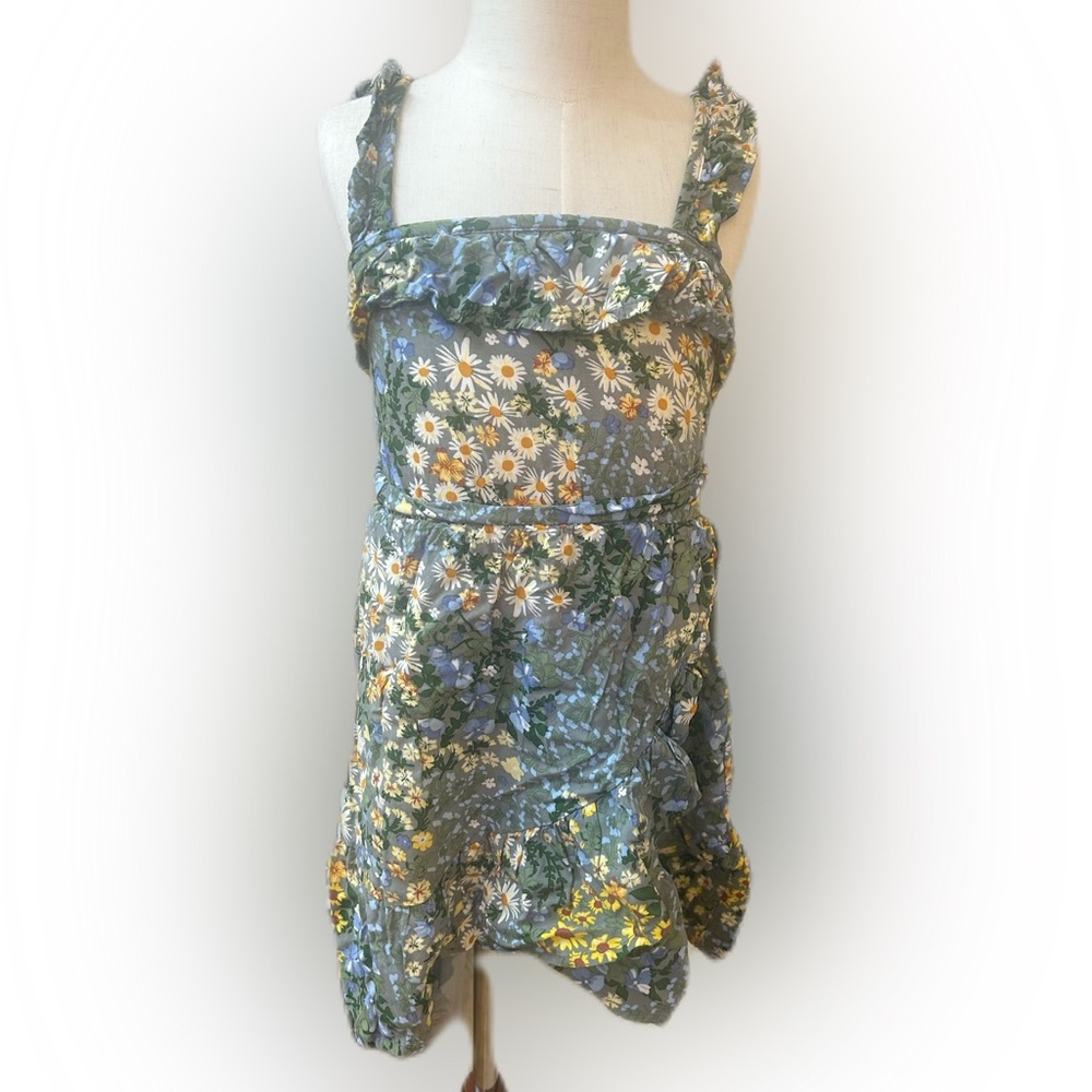 btween Floral Kids Dress - Gray and Yellow